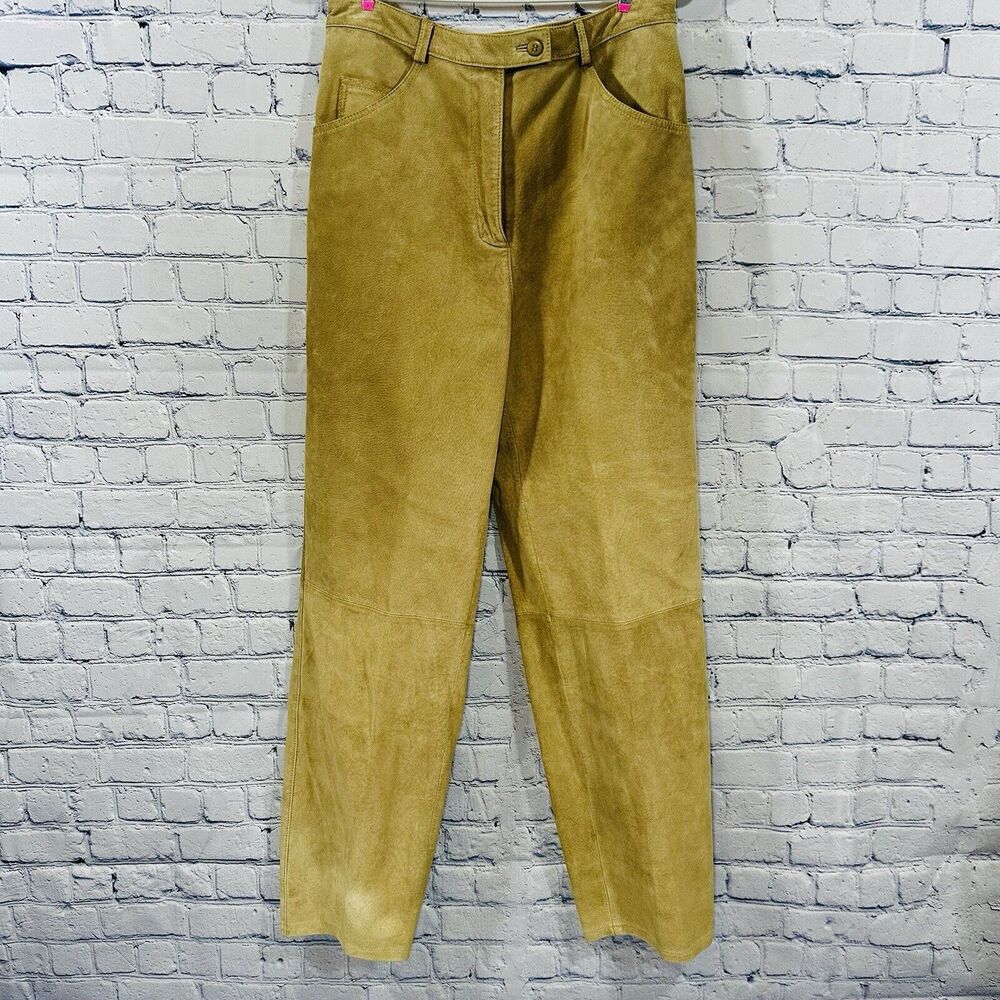 Vintage 100% Leather Camel Straight Leg Citi By Yansi Fugel Pants Sz 10